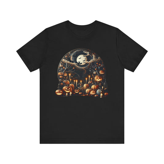 Halloween Pumpkin mural, Short Sleeve Tee, Spooky Tee, Unisex Halloween Shirt, Autumn T-shirt, Harvest Festival Shirt, Trick or Treat Shirt, [...]