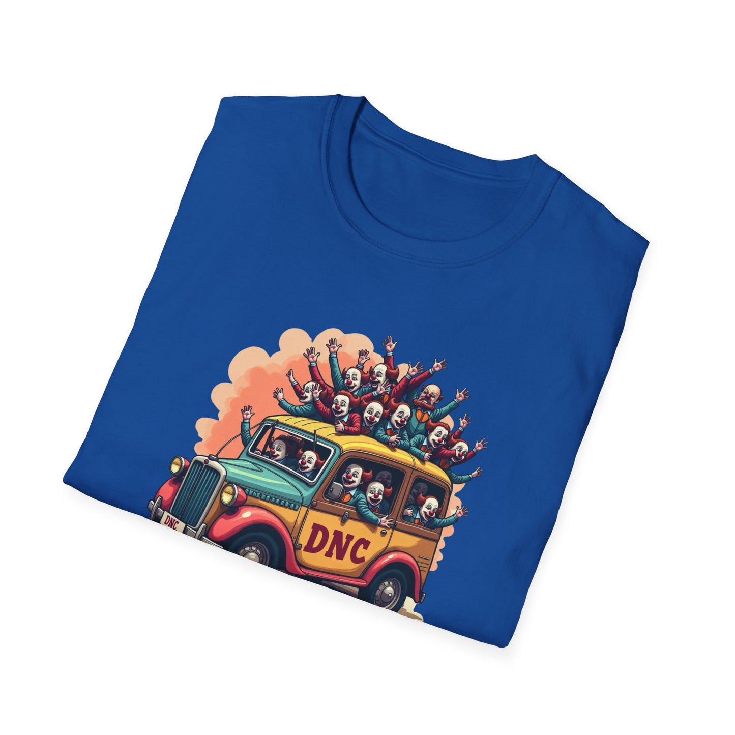 Clown Car, Cartoon Bus 'DNC' Graphic Tee | Political Satire Casual Top