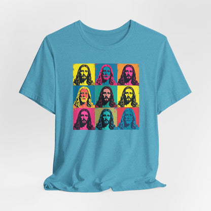 Jesus, Pop Art T-Shirt — Retro Colorful Nine-Panel Graphic Tee