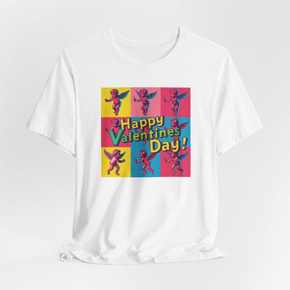 Valentine's Day Pop Art Tee — "Happy Valentine's Day!" Cupid Graphic Shirt