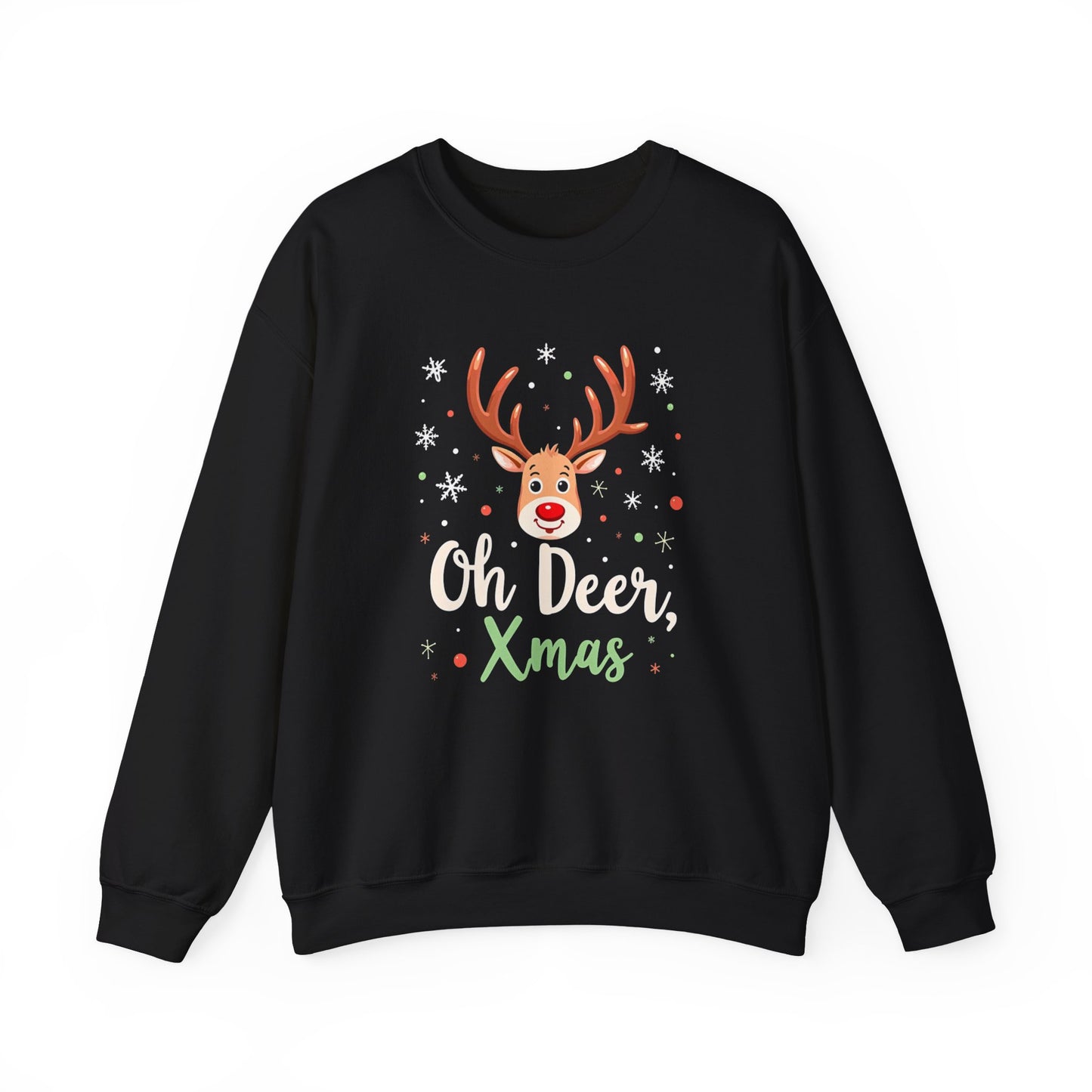 Christmas Sweatshirt - "Oh Deer, Xmas" Reindeer Holiday Crewneck