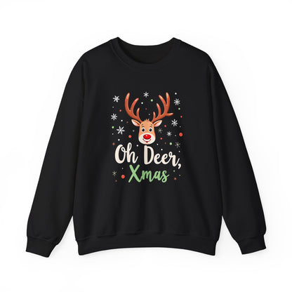 Christmas Sweatshirt - "Oh Deer, Xmas" Reindeer Holiday Crewneck
