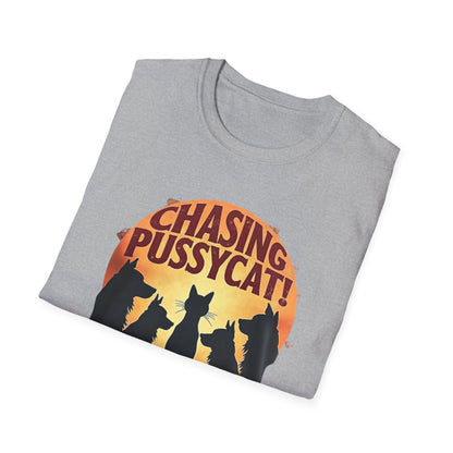 Chasing Pussycat Unisex Softstyle T-Shirt, Fun Cat Lovers Tee, Gift for Animal Enthusiasts, Quirky Casual Wear, Perfect for Festivals [...] - Psychonaut Swag