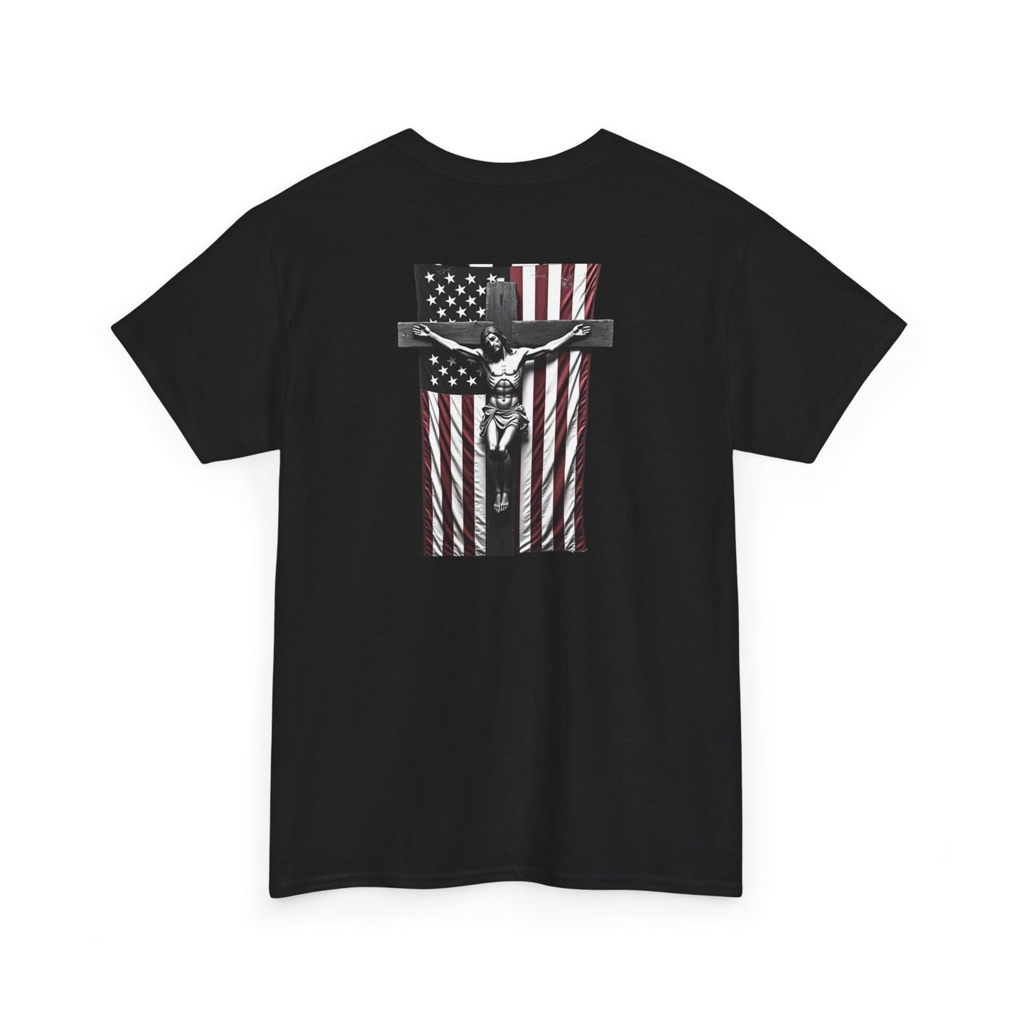 A Christian Nation T-Shirt — Crucifix Over American Flag Graphic Tee