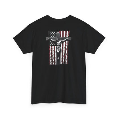 A Christian Nation T-Shirt — Crucifix Over American Flag Graphic Tee