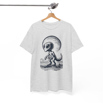 Dinosaur Hybrid, Graphic Unisex Heavy Cotton Tee | UFO Lover T-Shirt | Space-Themed Apparel - Psychonaut Swag