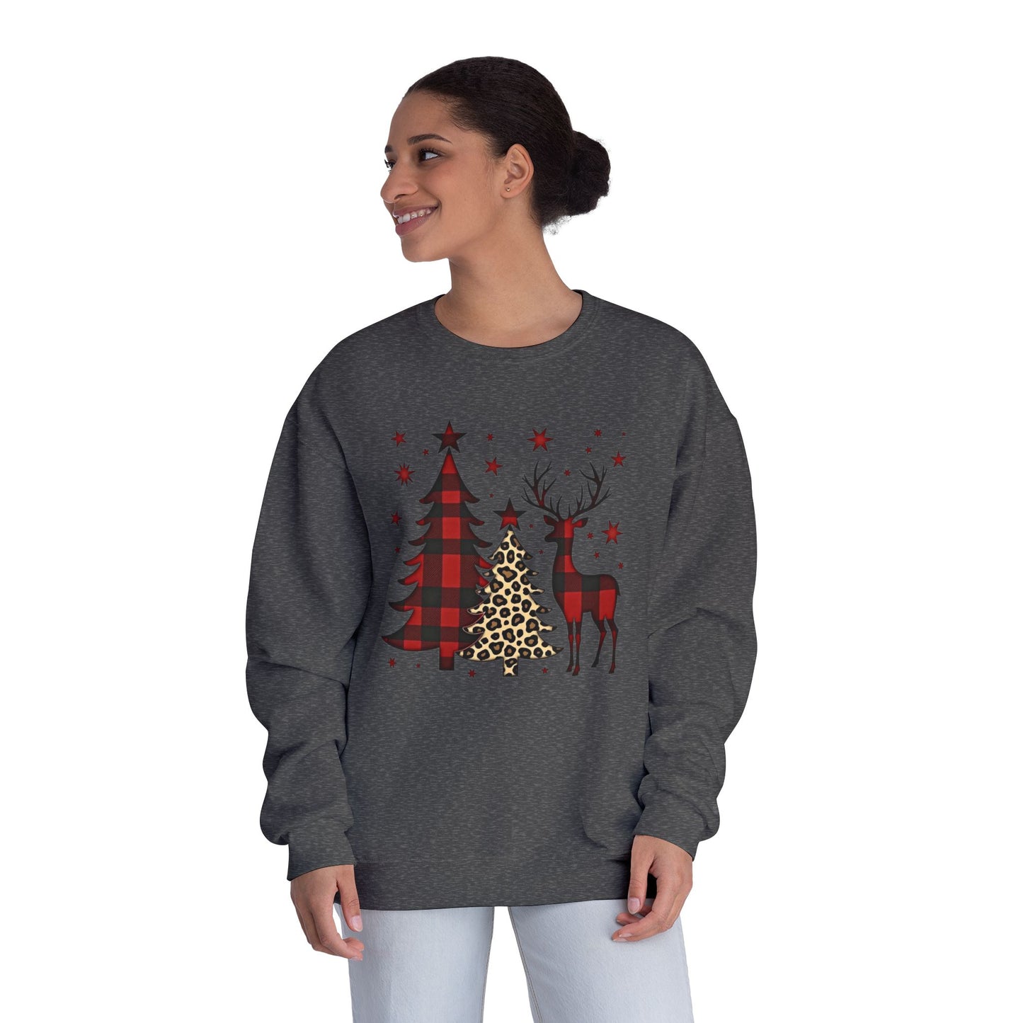 Christmas Buffalo Plaid Trees & Reindeer Crewneck Sweatshirt