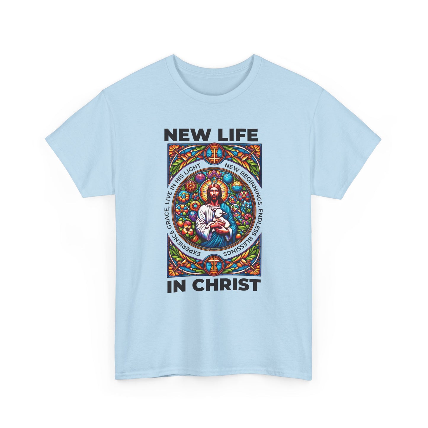 New Life In Christ T-Shirt — Christian Faith Graphic Tee (Stained Glass Jesus)