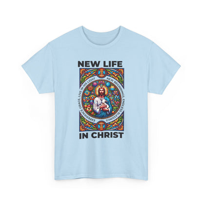 New Life In Christ T-Shirt — Christian Faith Graphic Tee (Stained Glass Jesus)
