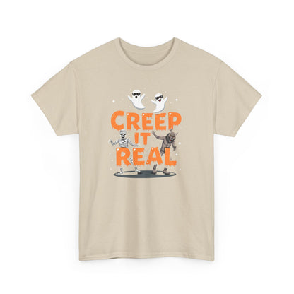 Creep It Real Unisex Heavy Cotton Tee, Halloween Shirt, Fall Apparel, Spooky Season, Ghost Theme, Unisex Casual Wear