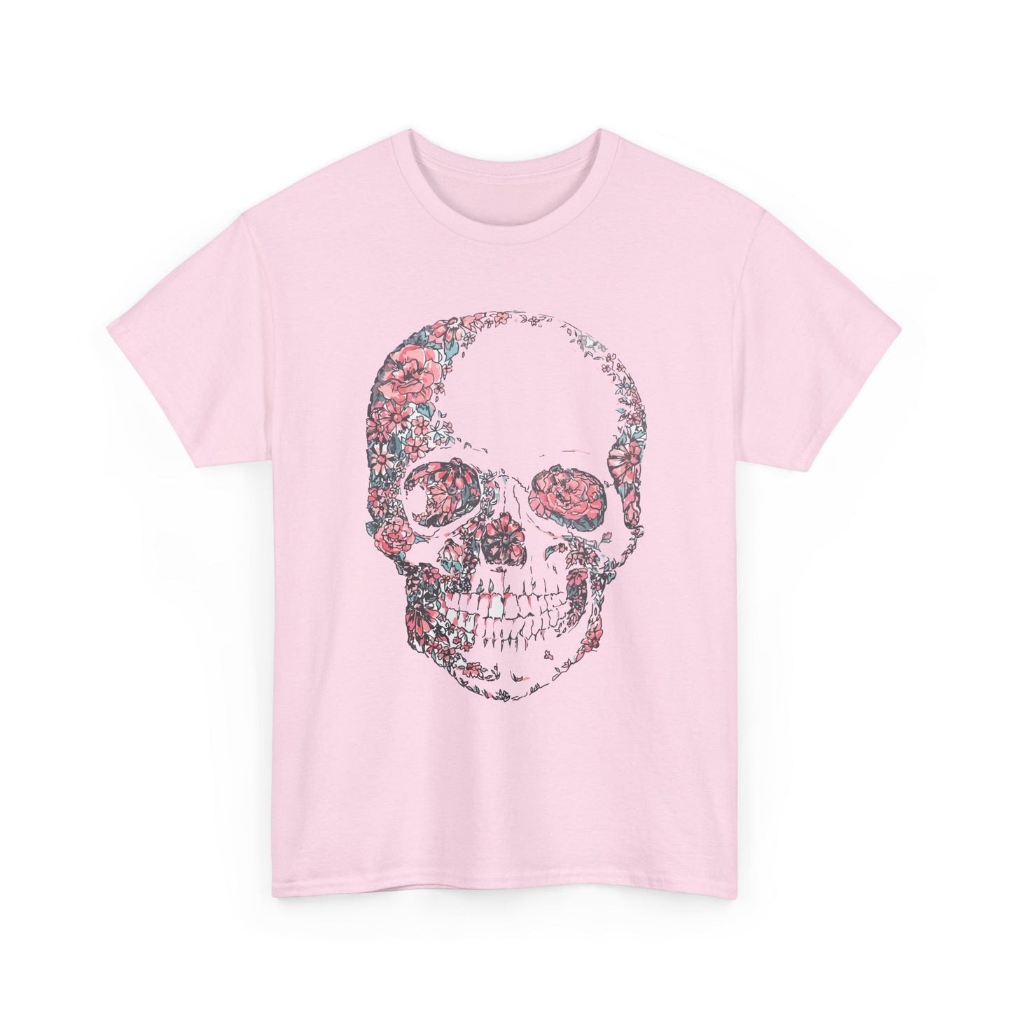 Sketched Floral Skull Tee — Vintage Gothic Skull T-Shirt