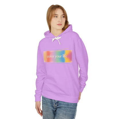 Color Your Life Hoodie — Pastel Rainbow Graphic Hooded Sweatshirt