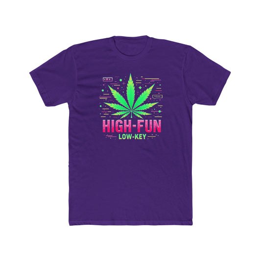 High-Fun Low-Key Cannabis Leaf T‑Shirt — Retro Neon Marijuana Tee