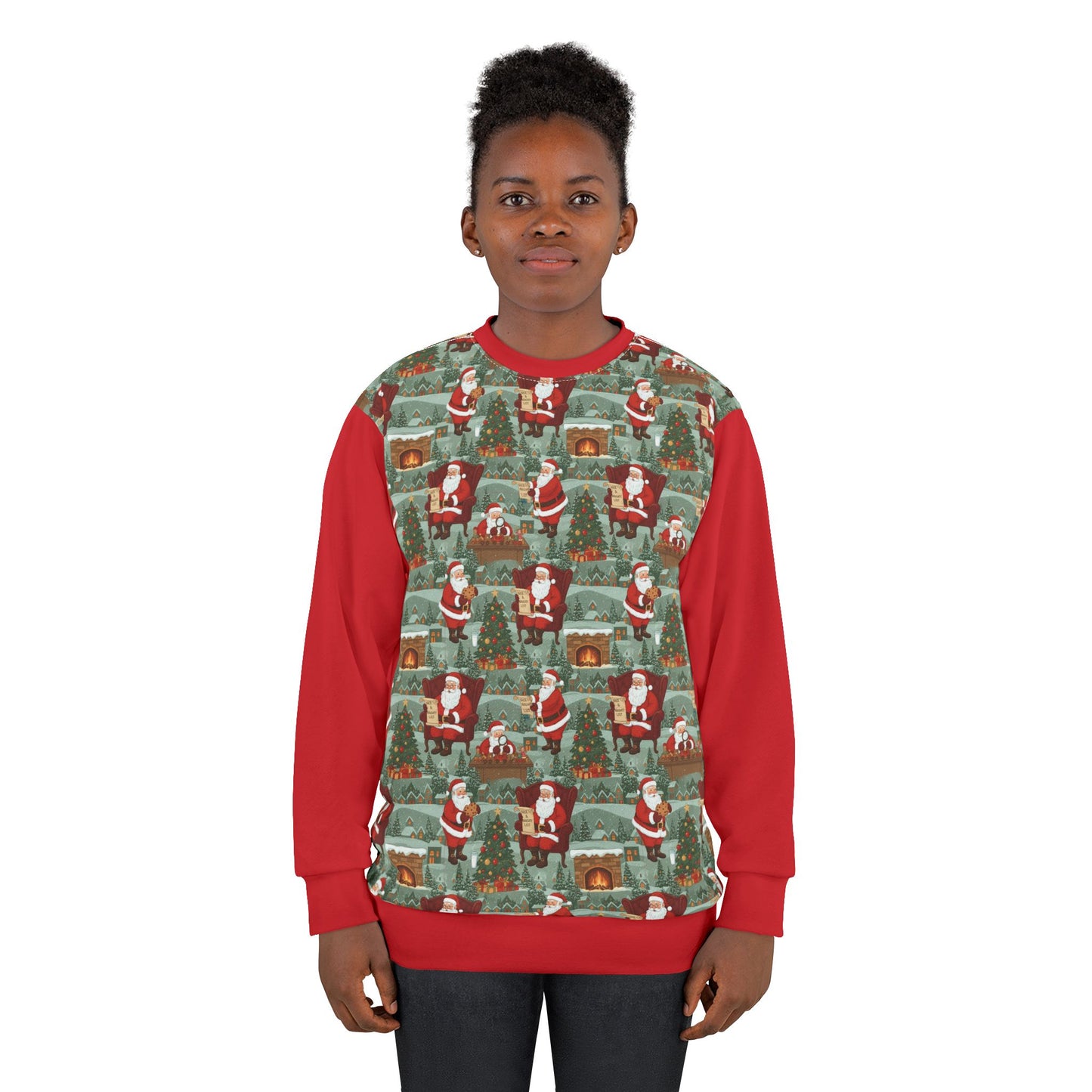 Ugly Santa Pattern Sweatshirt — Vintage Christmas All-Over Print