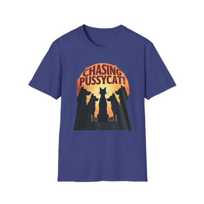Chasing Pussycat Unisex Softstyle T-Shirt, Fun Cat Lovers Tee, Gift for Animal Enthusiasts, Quirky Casual Wear, Perfect for Festivals [...] - Psychonaut Swag