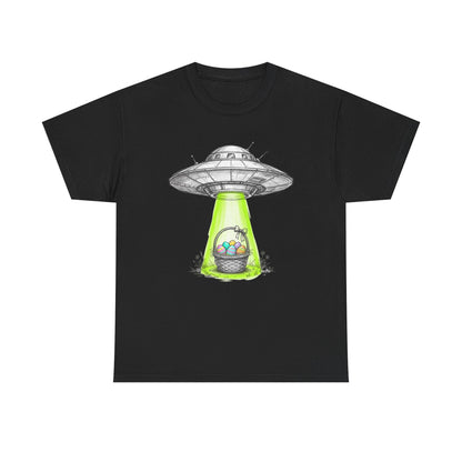 Easter UFO Abduction T-Shirt — Alien Spaceship Beaming Up Easter Basket