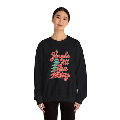 Christmas Sweatshirt — "Jingle All The Way" Retro Tree Holiday Crewneck