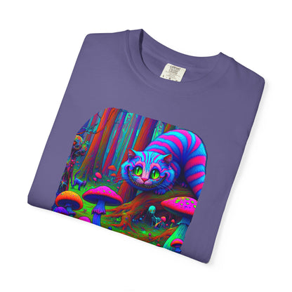 Curious Cat with mushrooms, Unisex Garment-Dyed T-shirt
