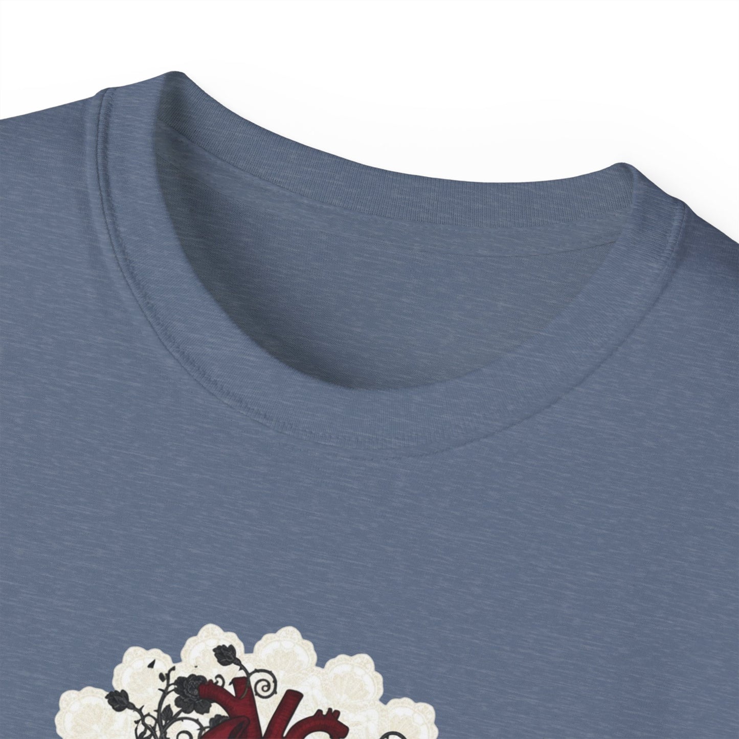 Romance with a Rebel Heart Tee — Gothic Floral Heart Graphic T-Shirt