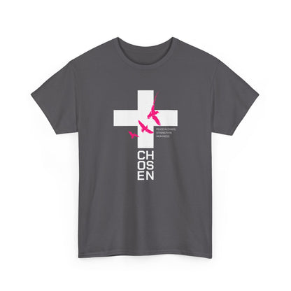 Chosen Cross T-Shirt — Bold Faith Graphic Tee with Pink Birds