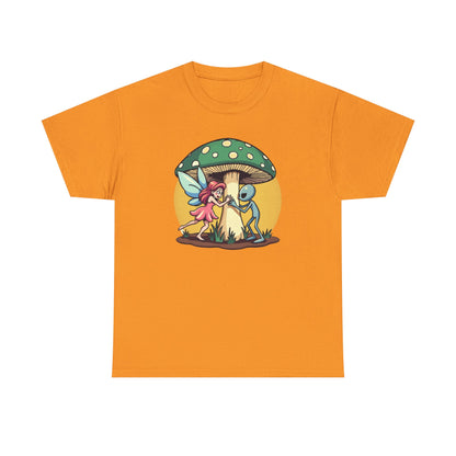 Alien chased by Fairy, Mushroom Unisex Heavy Cotton Tee - Psychonaut Swag