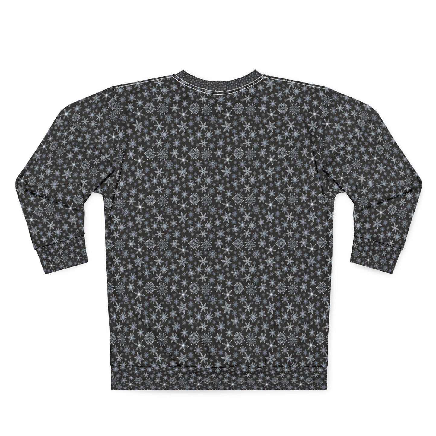 Snowflake Pattern Sweatshirt — Black Winter Snowfall Crewneck