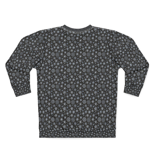 Snowflake Pattern Sweatshirt — Black Winter Snowfall Crewneck