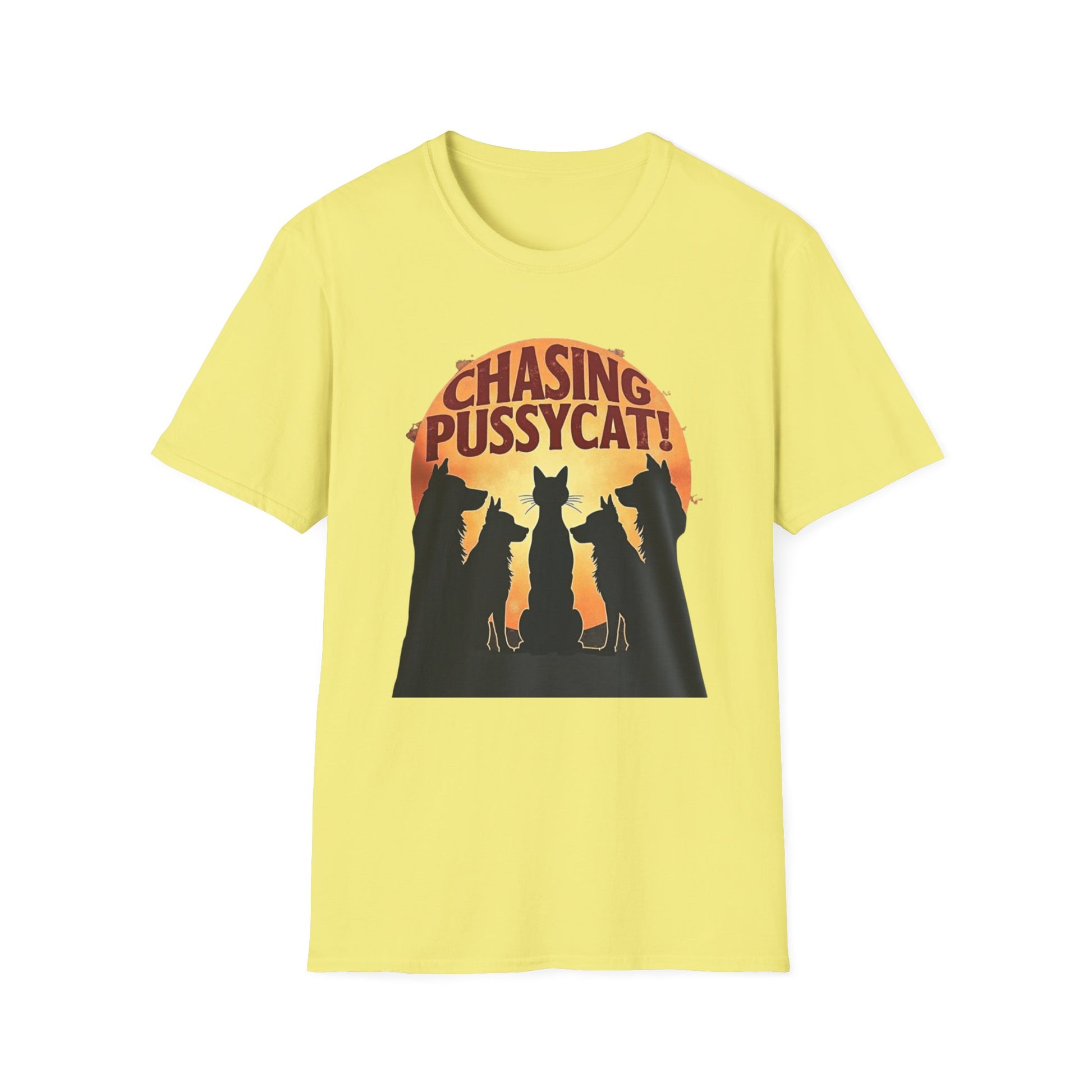 Chasing Pussycat Unisex Softstyle T-Shirt, Fun Cat Lovers Tee, Gift for Animal Enthusiasts, Quirky Casual Wear, Perfect for Festivals [...] - Psychonaut Swag