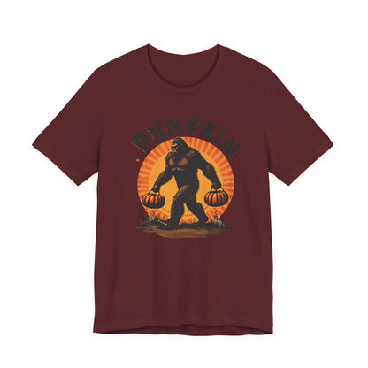 Pumpkin Bigfoot T-Shirt – Unisex Harvest Tee for Fall, Halloween, Autumn Celebrations, Gift for Nature Lovers, Casual Wear