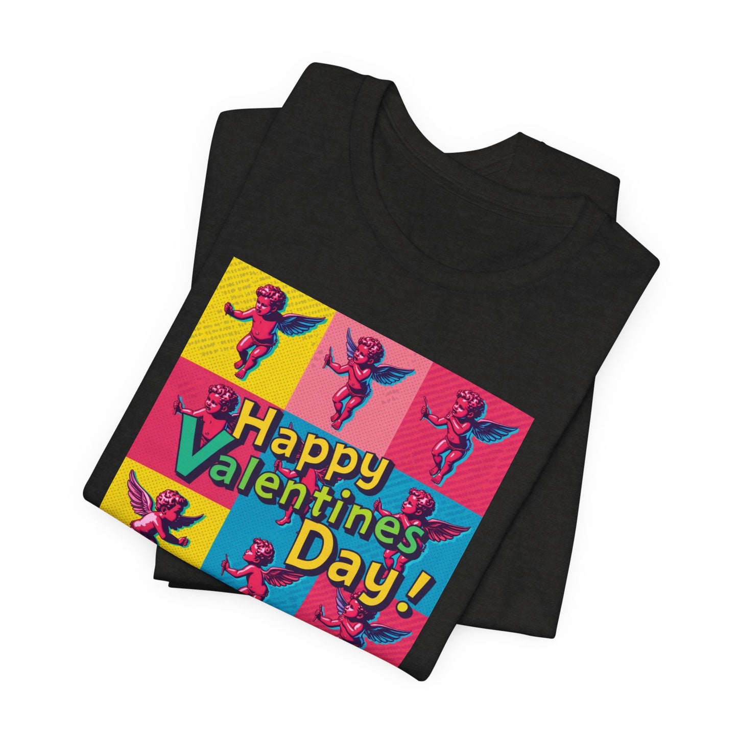 Valentine's Day Pop Art Tee — "Happy Valentine's Day!" Cupid Graphic Shirt