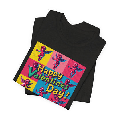 Valentine's Day Pop Art Tee — "Happy Valentine's Day!" Cupid Graphic Shirt
