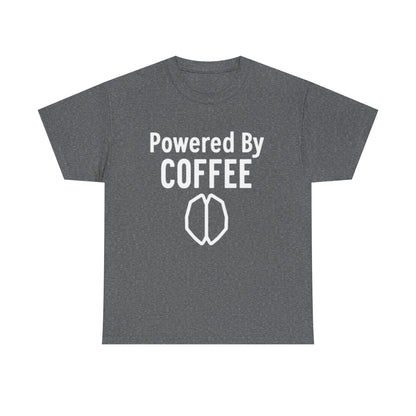 Powered By Coffee Unisex Heavy Cotton Tee, Funny Coffee Lover Shirt, Gift for Barista, Casual Wear, Perfect for Birthdays, Everyday Use - Psychonaut Swag