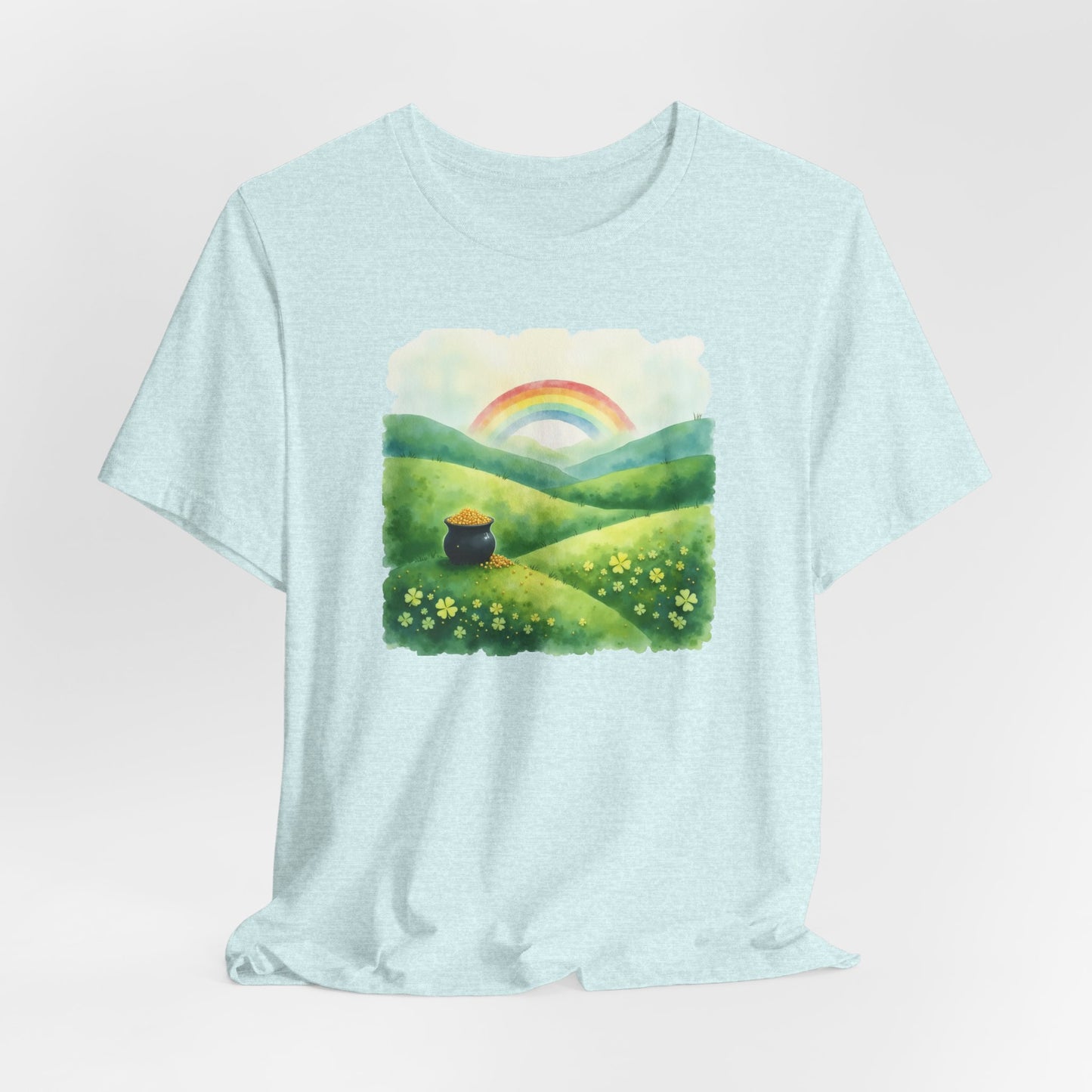 Rainbow with pot of gold, Unisex Jersey Short Sleeve Tee