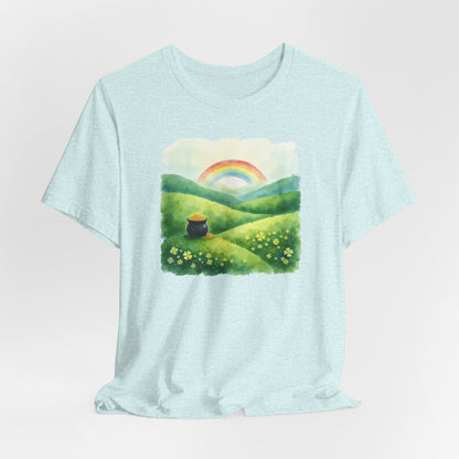 Rainbow with pot of gold, Unisex Jersey Short Sleeve Tee