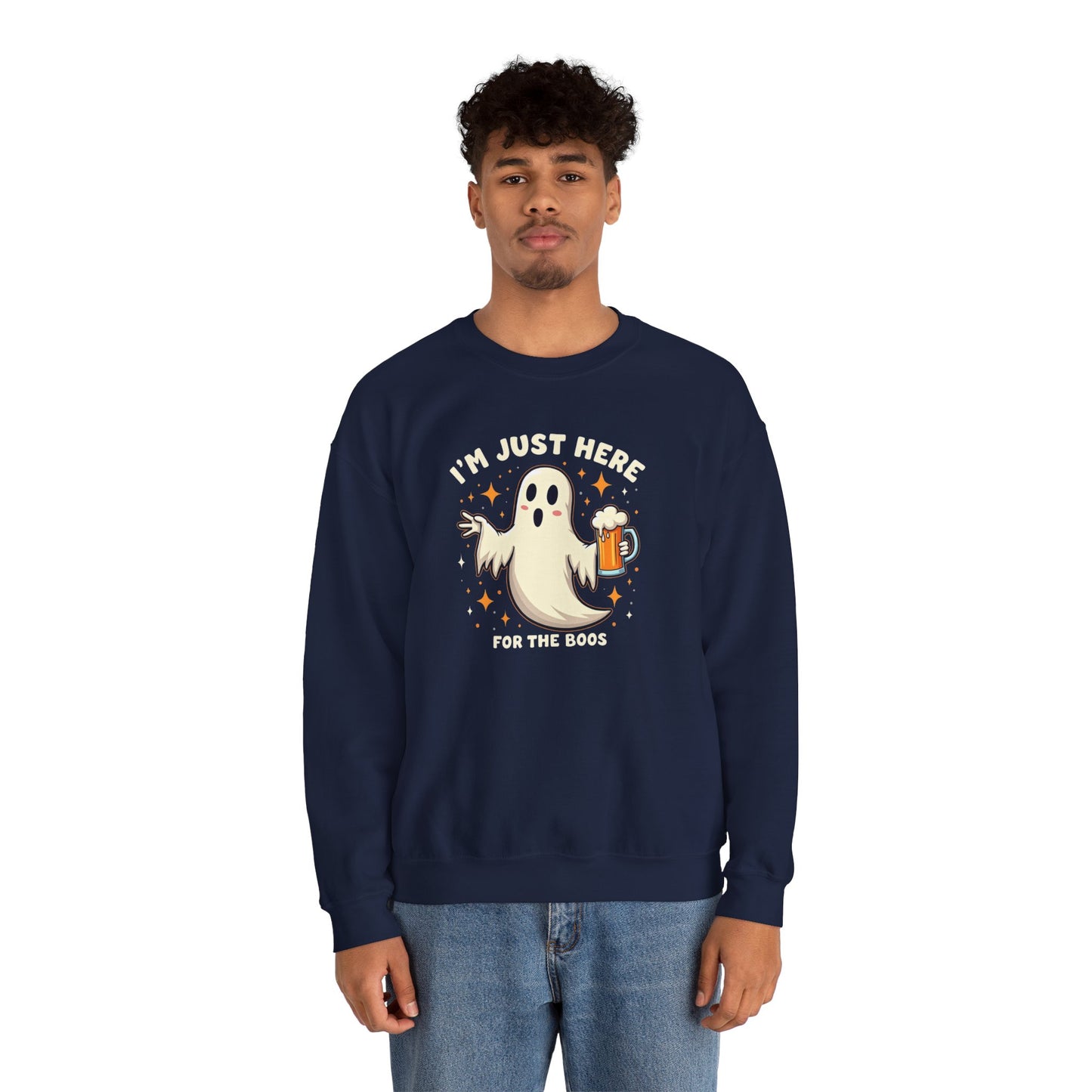 Halloween Ghost Sweatshirt — "I'm Just Here for the Boos" Cozy Crewneck