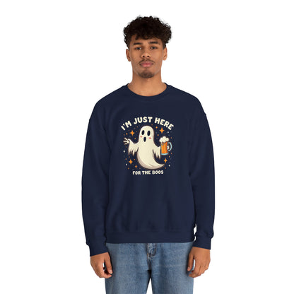 Halloween Ghost Sweatshirt — "I'm Just Here for the Boos" Cozy Crewneck