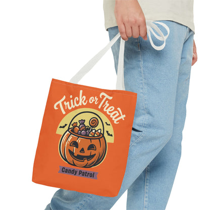 Halloween Trick or Treat Tote Bag — "Candy Patrol" Pumpkin Candy Bucket Design