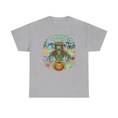 Psychedelic Monsters Halloween Tee — Spooky Pumpkin and Sasquatch Horror Graphic T-Shirt