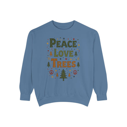 Peace Love Trees Sweatshirt — Eco Holiday Tree Graphic Sweatshirt