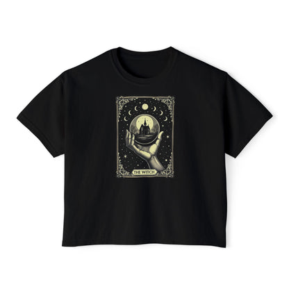 Witch Tarot Boxy Tee - Mystic Crystal Ball Graphic Women’s Crop Shirt
