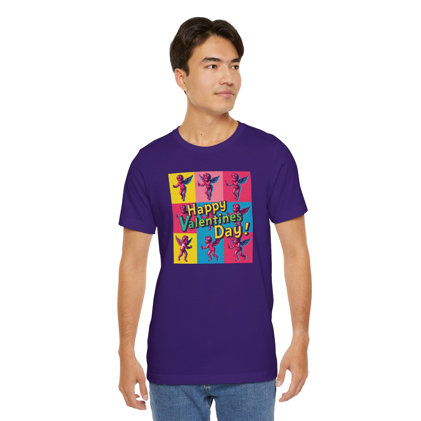 Valentine's Day Pop Art Tee — "Happy Valentine's Day!" Cupid Graphic Shirt