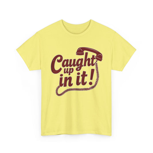 Caught Up in It, Phone chord, Unisex Heavy Cotton Tee, Vintage Phone Graphic T-Shirt, Casual Daily Wear, Fun Gift for Friends, Trendy White Tee - Psychonaut Swag