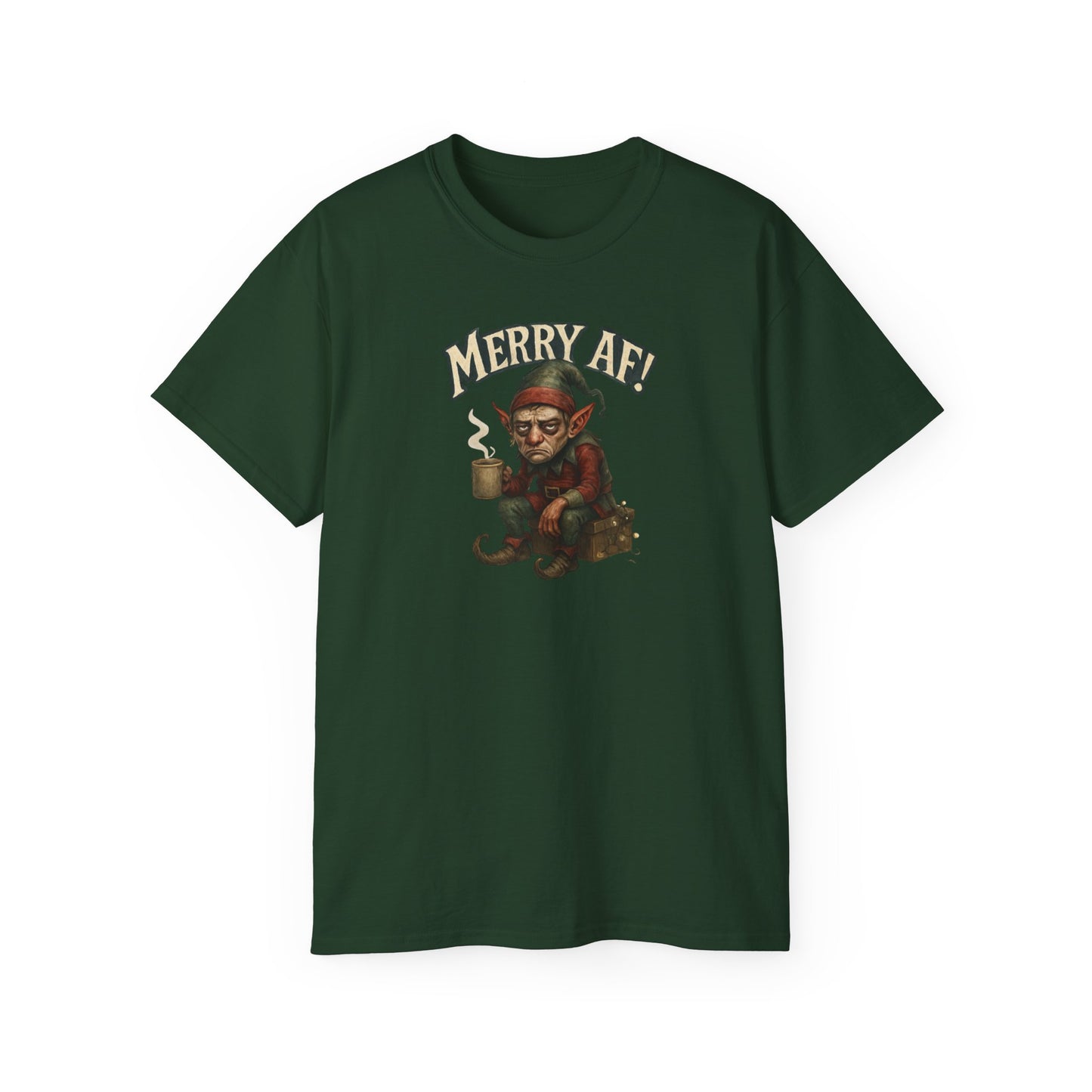 T‑Shirt — 'Merry AF' Vintage Grouchy Elf Christmas Tee