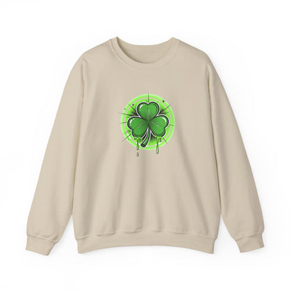 Oozing with Luck, Four-Leaf Clover Crewneck Sweatshirt — Neon Lucky Shamrock St. Patrick’s Day Pullover
