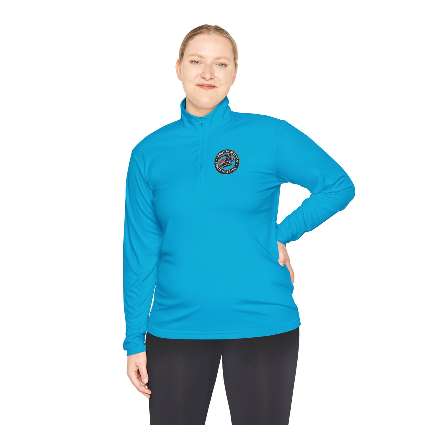 Sports Massage, Quarter-Zip Pullover — Vintage Fishing Badge Logo