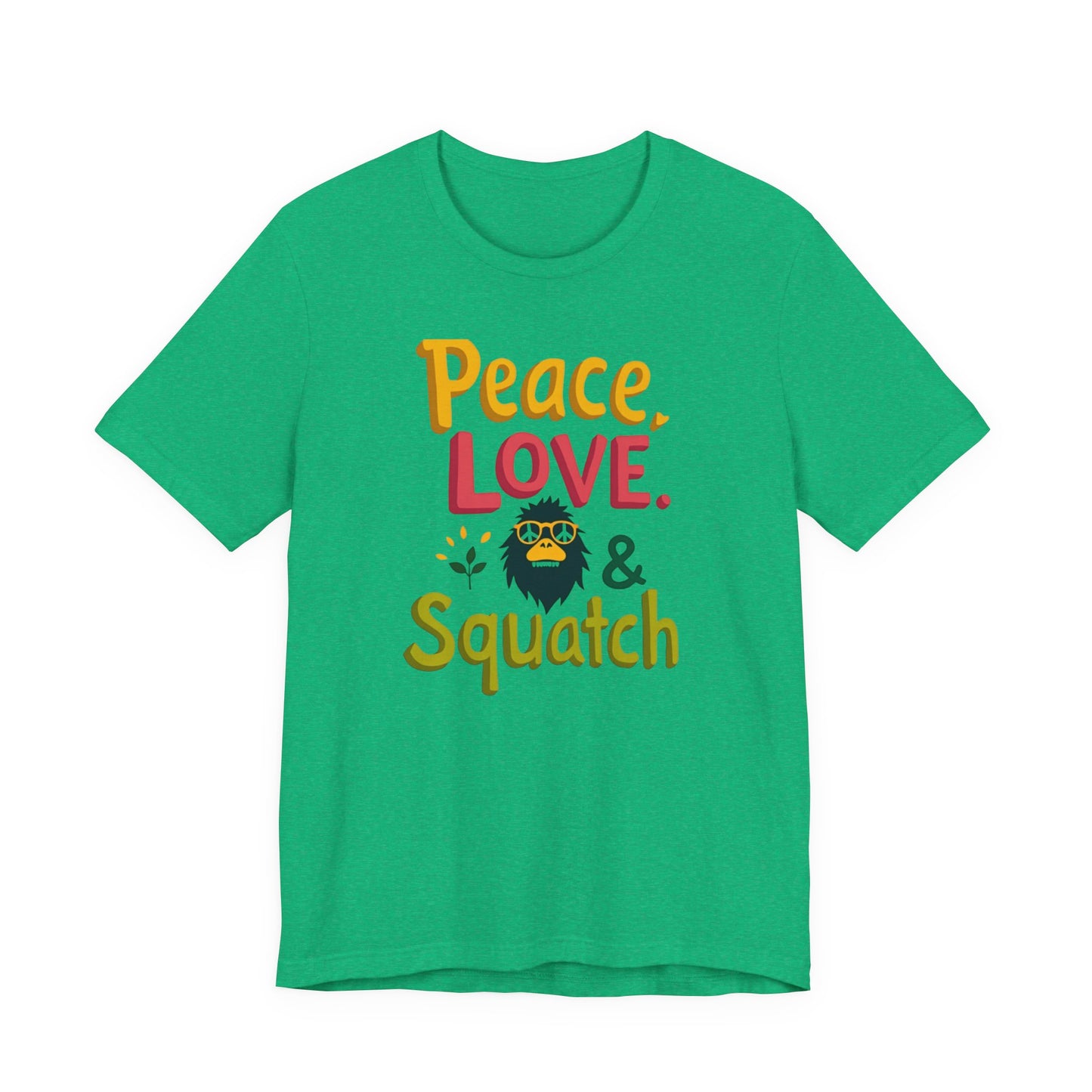 Peace, Love & Squatch T-Shirt — Retro Bigfoot Graphic Tee