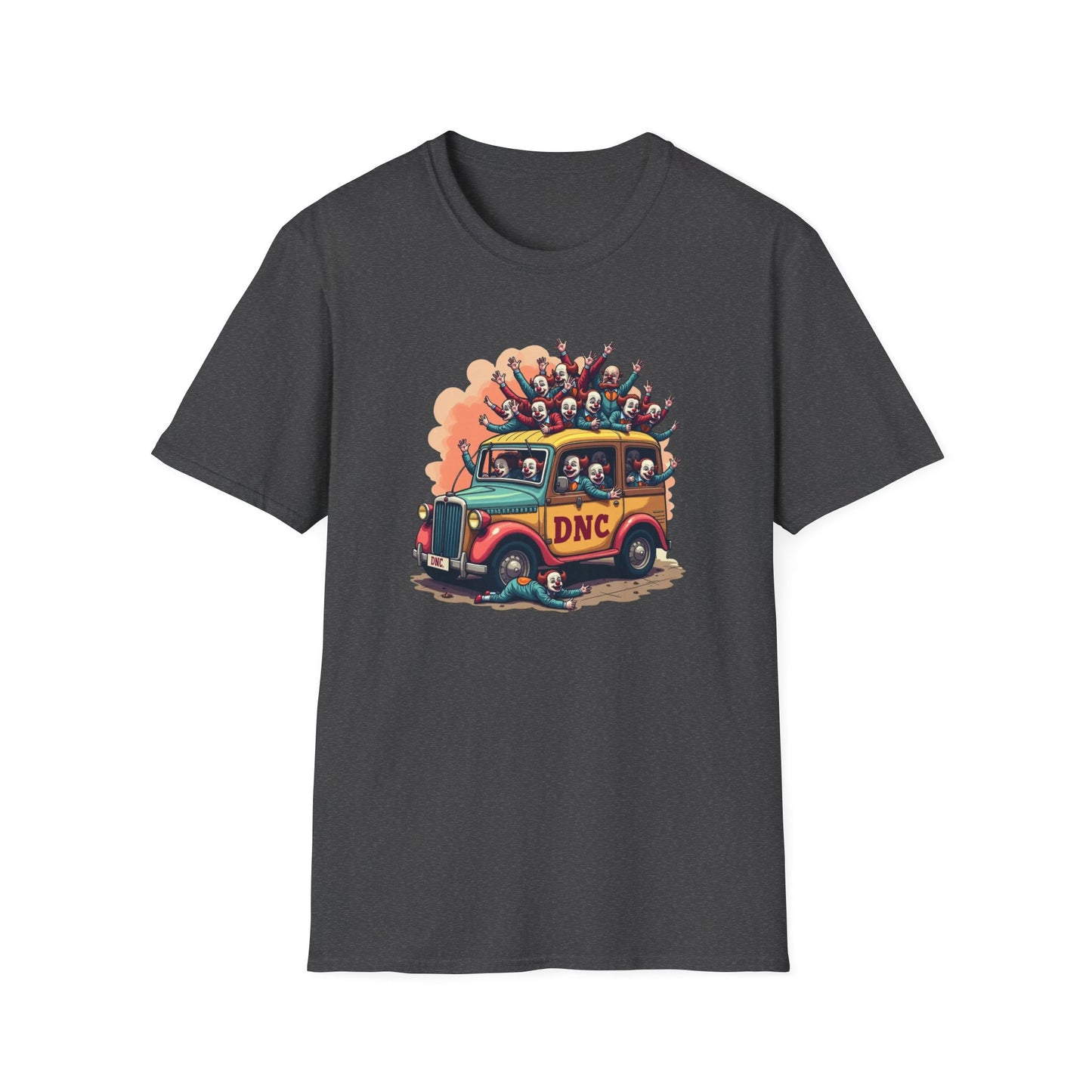 Clown Car, Cartoon Bus 'DNC' Graphic Tee | Political Satire Casual Top