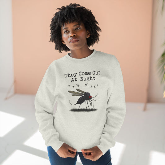 Mosquito, They come out at night, Cozy Nighttime Crewneck Sweatshirt, perfect for casual wear, gift for nature lovers, cozy evenings, Halloween, spooky season, graphic [...] - Psychonaut Swag