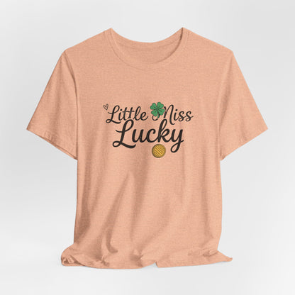Little Miss Lucky T-Shirt — St. Patrick’s Day Girls’ Tee with Shamrock & Gold Coin