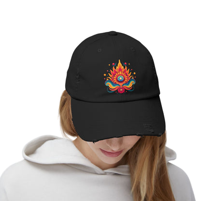Eternal Psychedelic Flame Distressed Cap — Exploring Love Vintage Hat